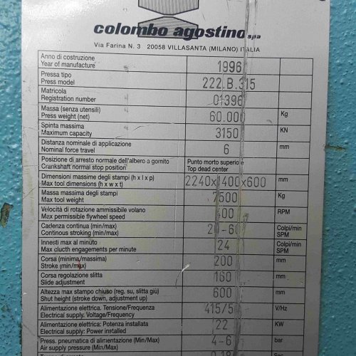Prensa de columna COLOMBO 315 T