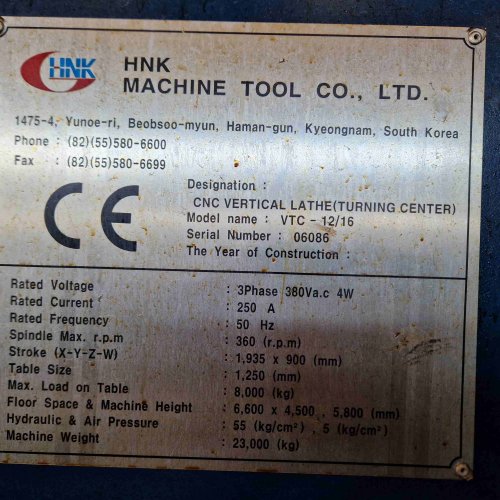 Karusseldrehmaschine HNK VTC 12/16 CNC