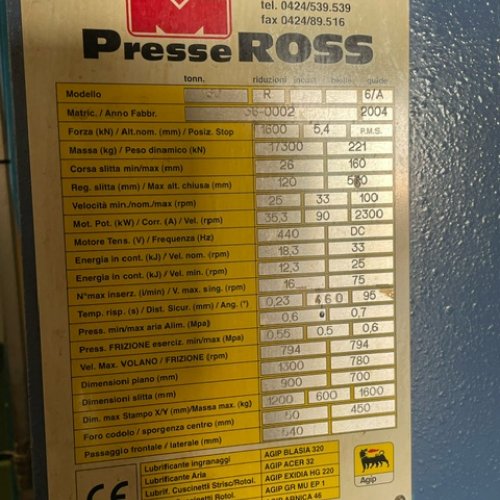 Prensa ROSS mod. T160 R6/A